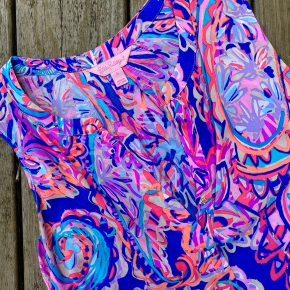 Lilly Pulitzer Blue Currant Drop Me a Lime Stacey Top | Size S - Picture 4 of 4